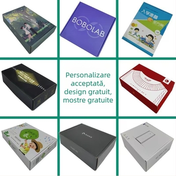 Cutie de ambalaj ondulată personalizată, cu mâner, pentru haine și lenjerie, albă, cu imprimare color.