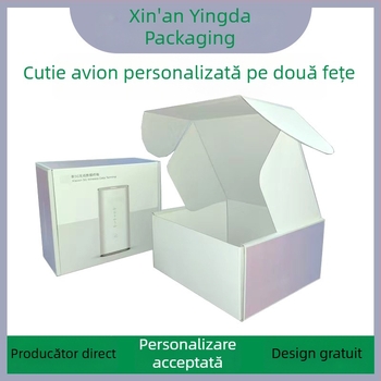 Cutie de ambalaj ondulată personalizată, cu mâner, pentru haine și lenjerie, albă, cu imprimare color.