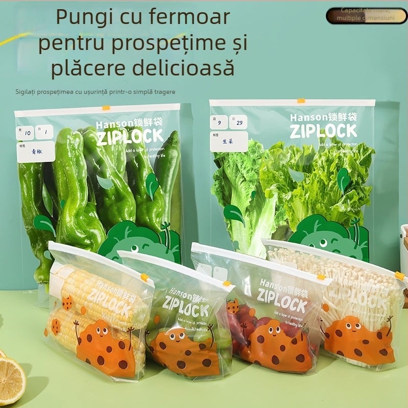 Pungă de depozitare alimentară cu fermoar, de grosime, pentru bucătărie și frigider, sigilare automată