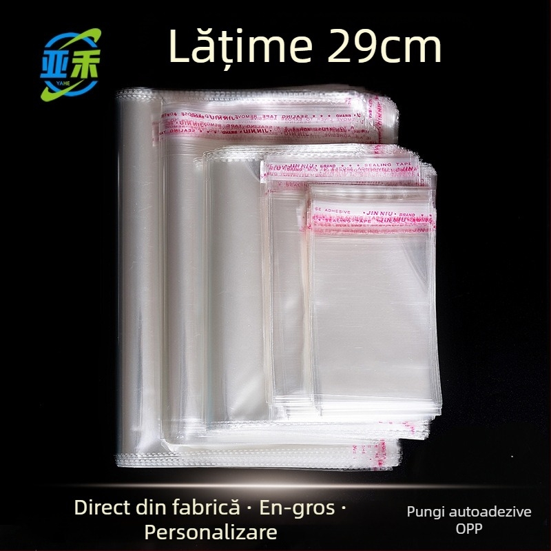 Pungă OPP autoadezivă, foarte transparentă, lățime 29 cm, sigilat automat, fără imprimare logo