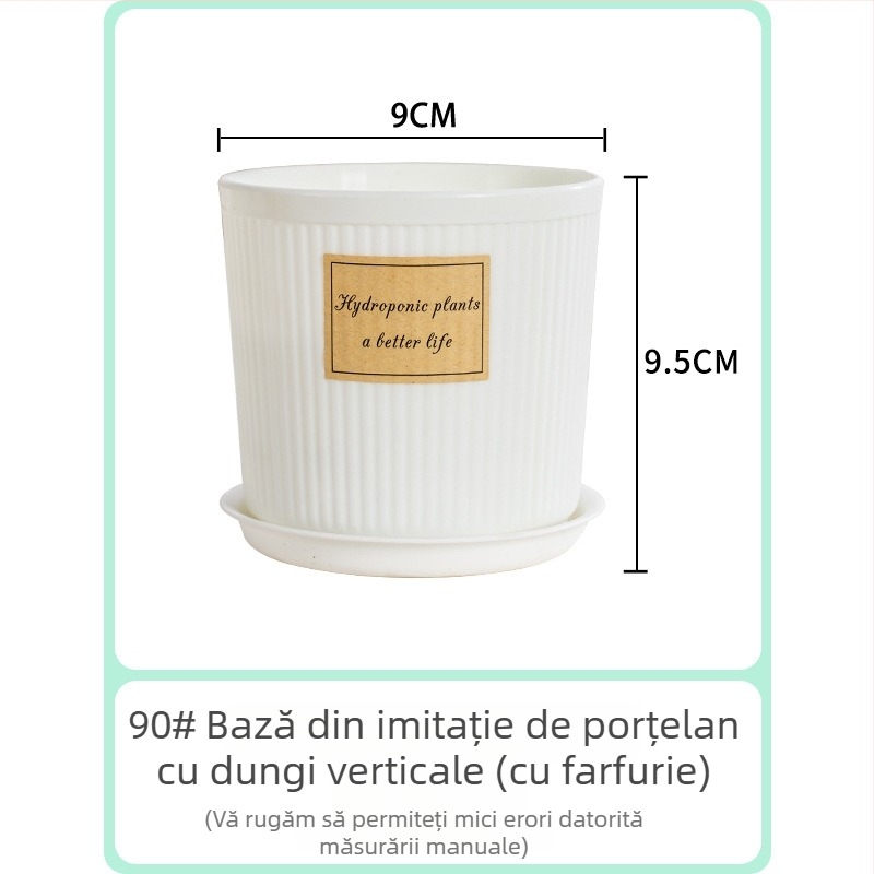 Ghiveci din rășină simplu, aspect ceramic, alb, cu farfurie, pentru plantele de birou și suculente