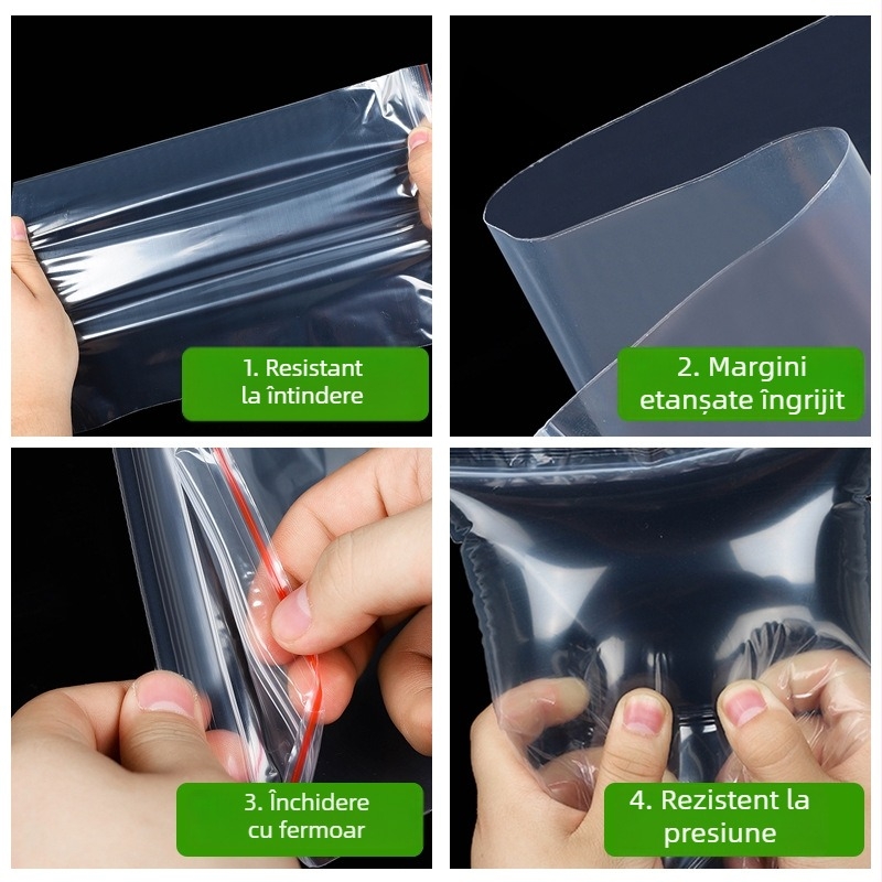 Pungi transparente PE cu autoînchidere, ambalaje din plastic de calitate alimentară, pungi sigilate impermeabile cu fermoar, la comandă