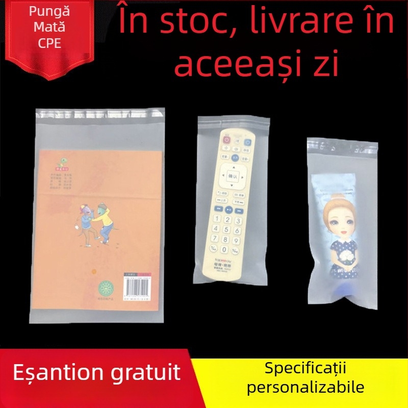 Pungă plată CPE mată autoadezivă cu buzunar, semi-transparentă, pentru ambalare, grosime 0,16 mm