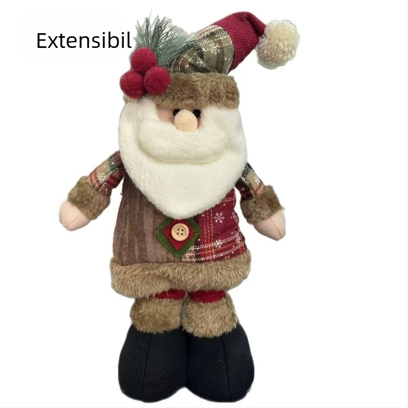 Ornament de Crăciun din textil, cu înălțime reglabilă: pluș cu om de zăpadă și cerb