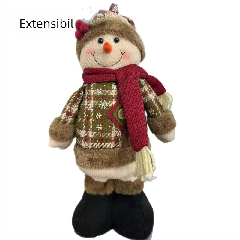 Ornament de Crăciun din textil, cu înălțime reglabilă: pluș cu om de zăpadă și cerb