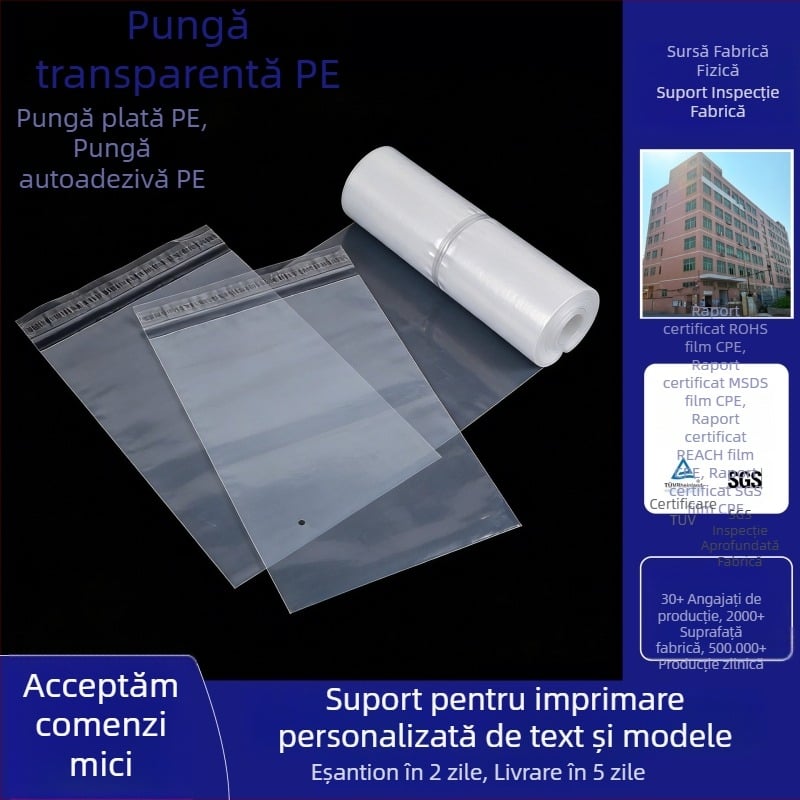 Saci autoadezivi PE cu text de avertizare, pentru haine, ambalaje transparente din plastic moale