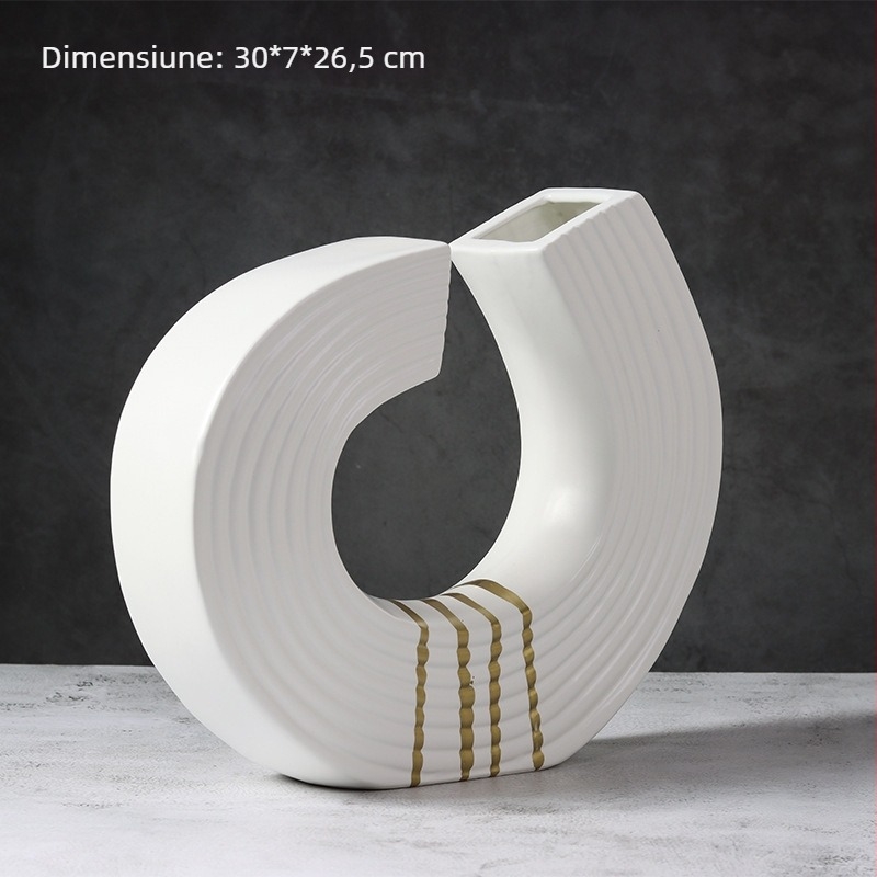 Aranjament ceramic pentru flori, în stil nordic minimalist, cu formă de notă și fir auriu