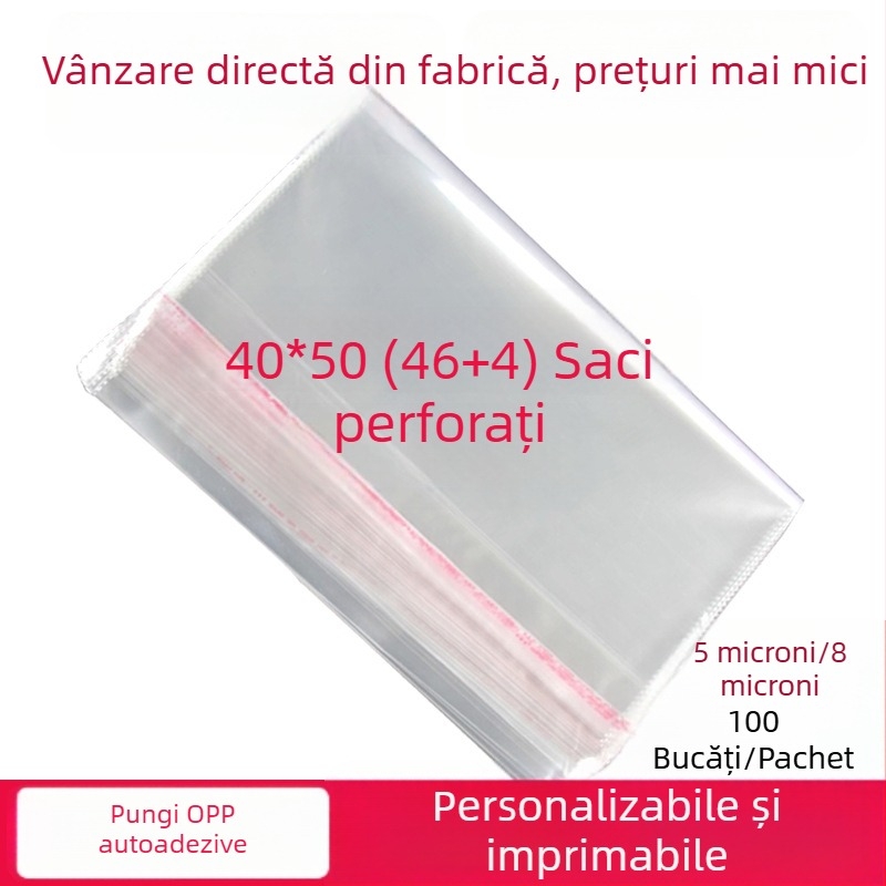 Saci OPP transparenți autoadezivi pentru ambalarea hainelor, personalizabili, dimensiuni 40×50 cm, grosime 50–80 μm