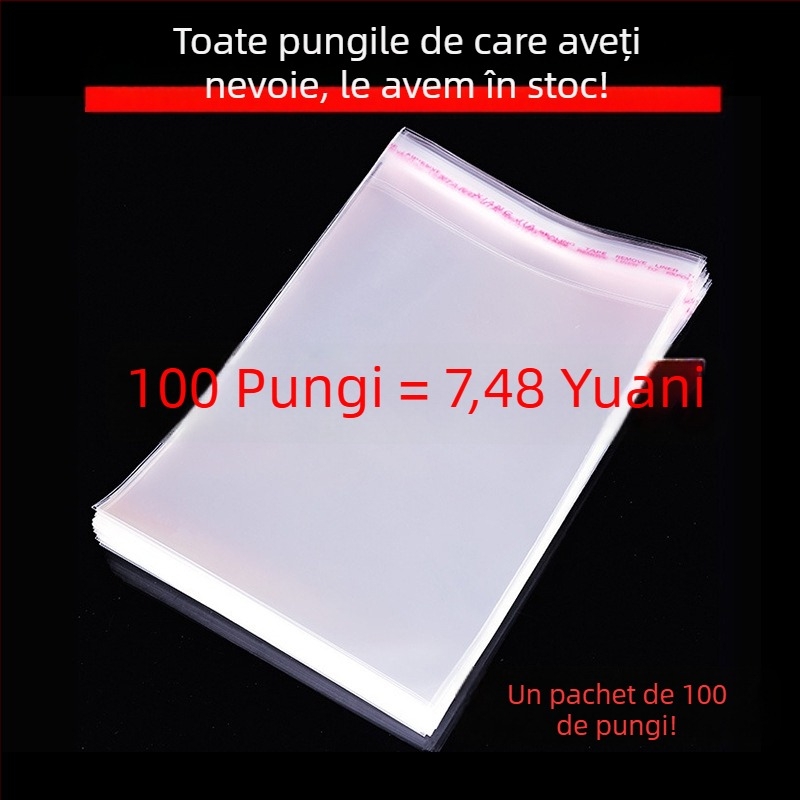 Pungi transparente OPP, îngroșate, autoadezive, din plastic, mari, cu deschidere plată