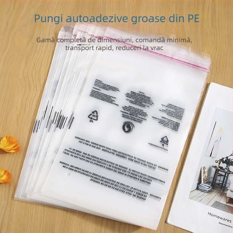 În stoc: pungă autoadezivă transparentă pentru haine, cu text de avertizare, din plastic moale, 40x55