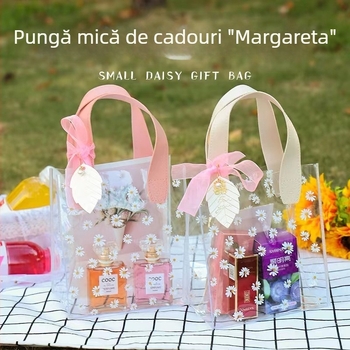 Geantă tote transparentă cu margarete pentru cadouri, haine și cumpărături