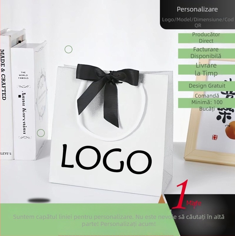 Genți de carton albe pentru ambalarea cosmeticelor și a hainelor, sacoșe de mână pentru cadouri cu imprimare de logo, ambalaj personalizat