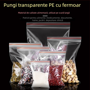 Pungi transparente PE cu închidere automată, groase, pentru alimente, bijuterii și ambalare pentru coacere