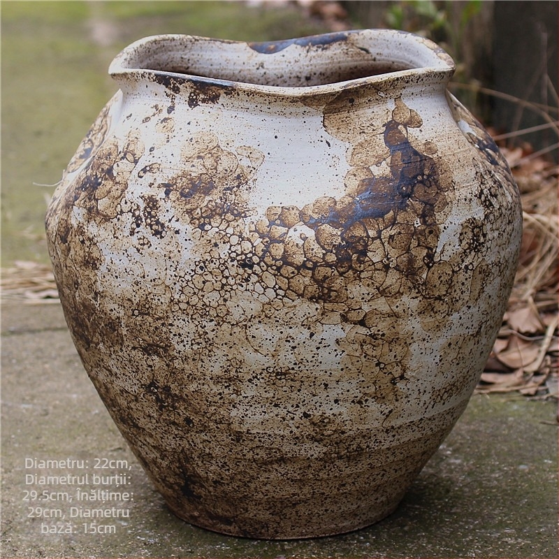 Vază de flori din ceramică lucrată manual, teracotă în stil wabi-sabi, vază pentru flori uscate, decor zen pentru podea