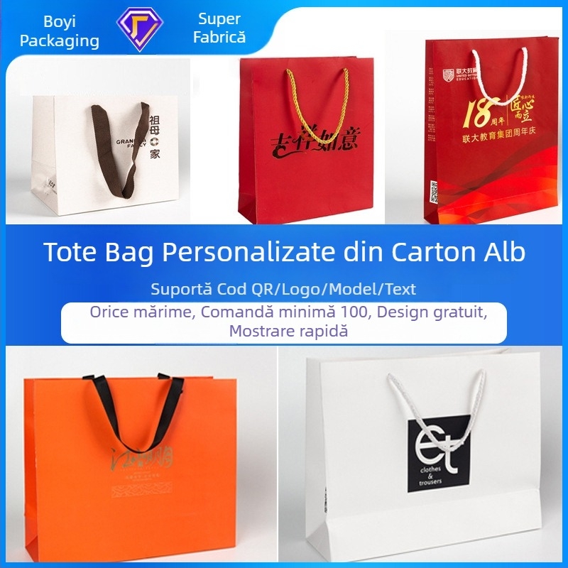 Genți Tote personalizate cu logo pentru magazine de ochelari și îmbrăcăminte – Genți de cadouri din carton alb, calitate superioară