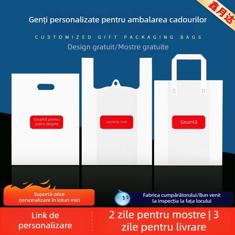 Geantă tote din plastic personalizată pentru magazinul de îmbrăcăminte – mâner cu patru degete, pentru haine, pantofi și accesorii