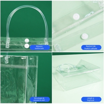 Geantă transparentă din PVC pentru cadouri și haine, cu închidere snap