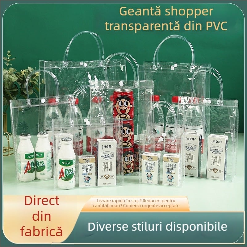 Geantă transparentă din PVC pentru cadouri și haine, cu închidere snap