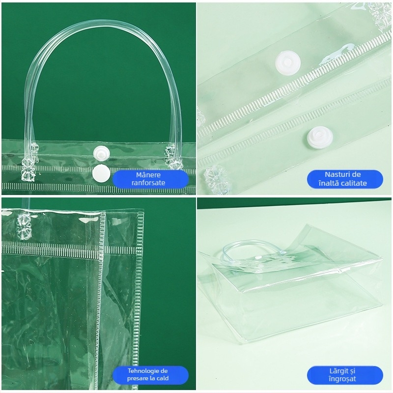 Geantă transparentă din PVC pentru cadouri și haine, cu închidere snap