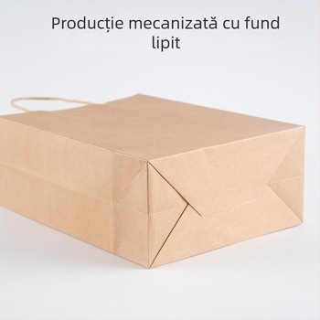 Genți din hârtie Kraft cu bază pătrată, tote pentru ambalare take-away, imprimare logo personalizată, depozitare haine, pungă cadou