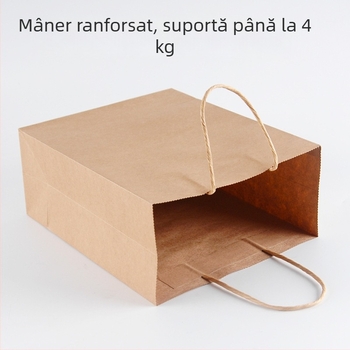 Genți din hârtie Kraft cu bază pătrată, tote pentru ambalare take-away, imprimare logo personalizată, depozitare haine, pungă cadou