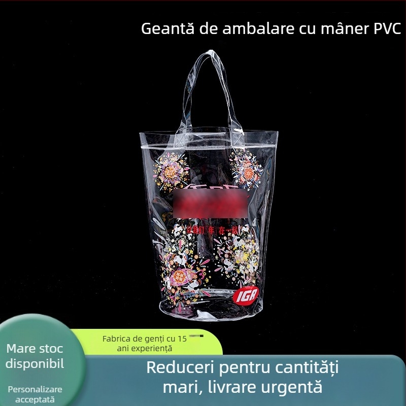 Geantă transparentă din PVC, geantă de cadouri din plastic personalizabilă pentru cumpărături la modă, cu logo