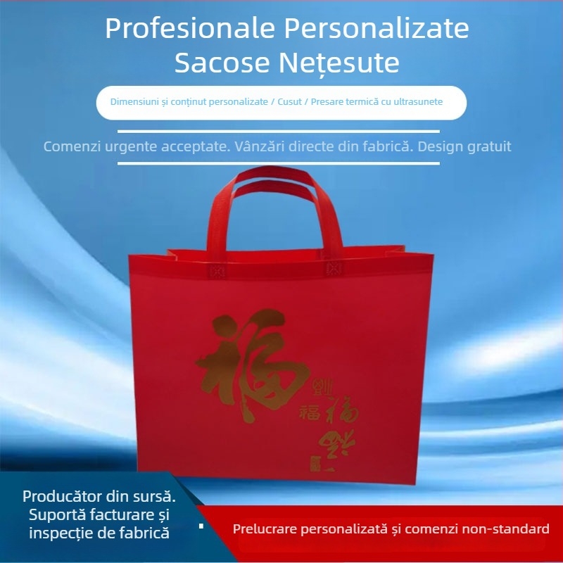 Geantă de cadouri din material nețesut, presare termică și laminare, auto-susținută, cu logo prin serigrafie, groasă și rezistentă