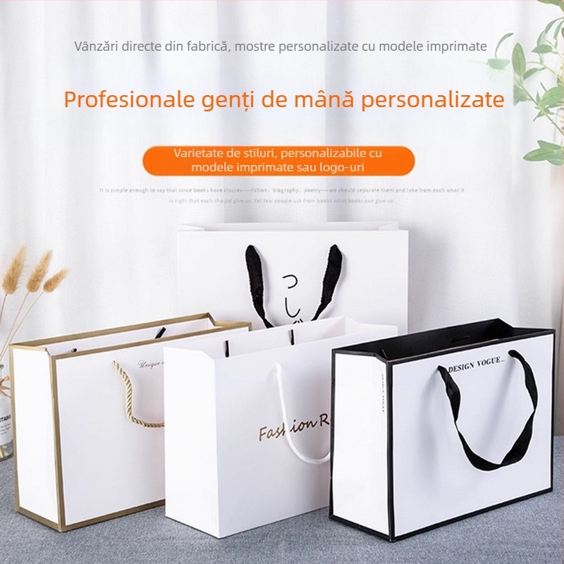 Pungi din hârtie personalizate pentru magazine de îmbrăcăminte, pungi de lux cu bază pătrată și imprimare a logo-ului