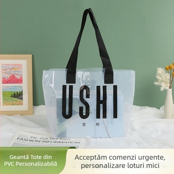 Geantă transparentă din PVC, capacitate mare, pentru magazine de îmbrăcăminte, geantă de plajă pentru produse de toaletă și cosmetice de vară, personalizabilă