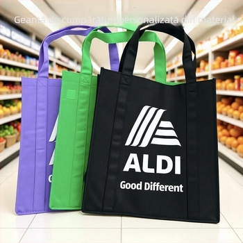 Geantă din material nețesut cu logo personalizat, capacitate mare, geantă de cumpărături ecologică pentru supermarket