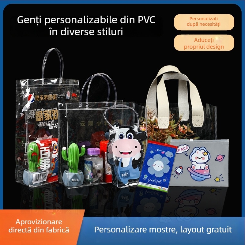 Geantă din PVC transparentă, cu imprimeu color, geantă de cosmetice cu design graffiti și motiv lapte-jeleu