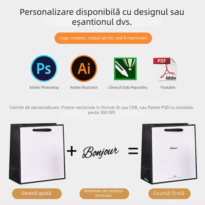 Yunsu Geantă din carton alb, personalizată pentru magazin de haine — pungă de hârtie pentru cumpărături și cadouri de sărbători cu logo imprimat