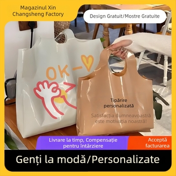 Geantă tote cu gură rotundă, personalizată, husă plastică modernă pentru cumpărături