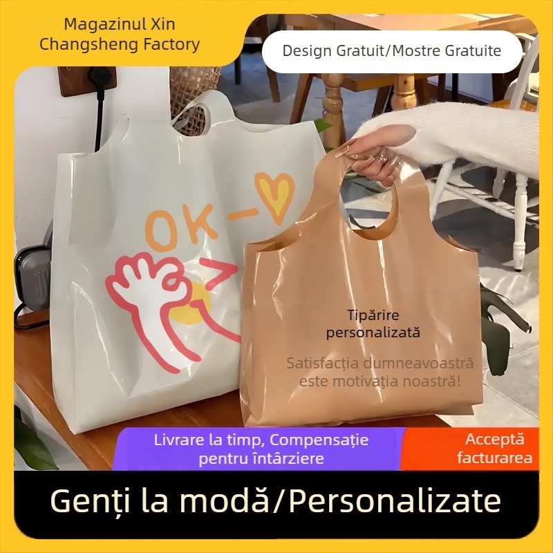Geantă tote cu gură rotundă, personalizată, husă plastică modernă pentru cumpărături