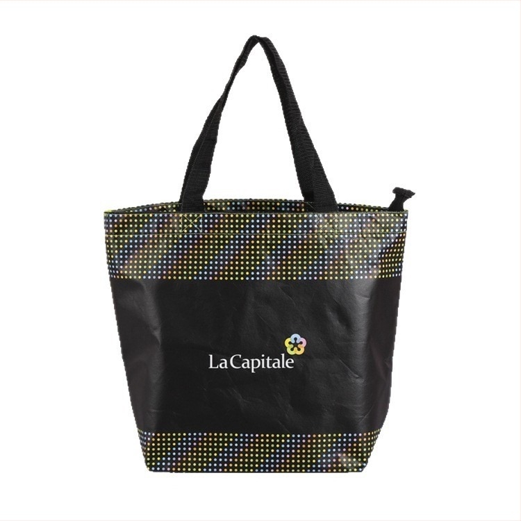 Geantă tote din material nețesut laminat, cu logo imprimat