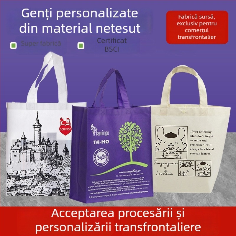 Geantă tote din material nețesut laminat, cu logo imprimat