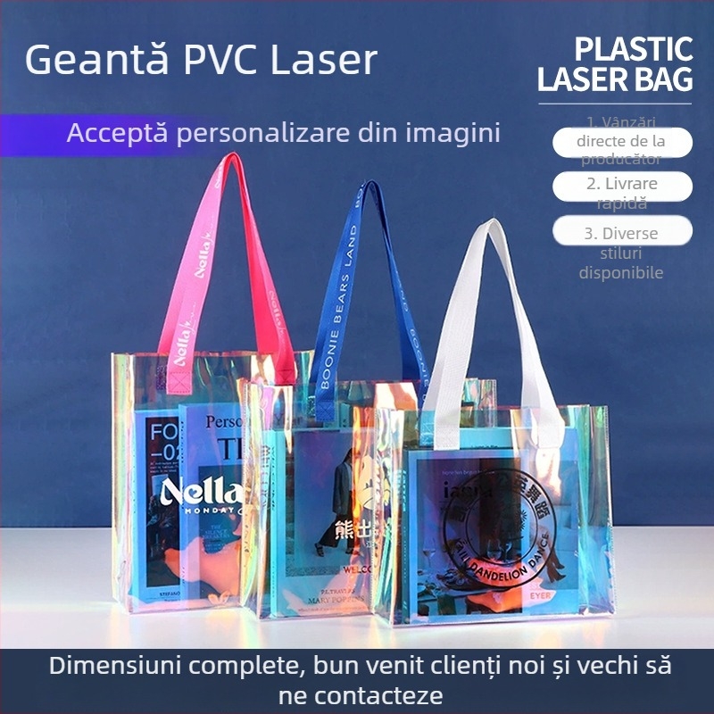 Geantă PVC colorată personalizată cu laser, geantă promoțională cadou, geantă de cumpărături transparentă