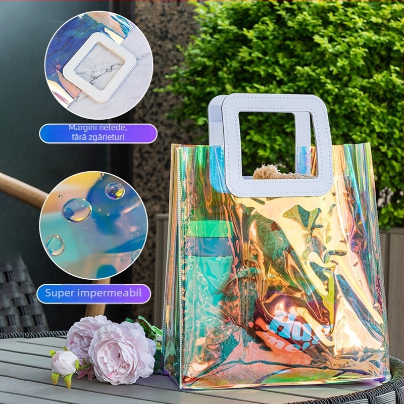 Geantă de mână personalizată din PVC cu laser, TPU colorat (material EVA) – geantă de cumpărături / cadou