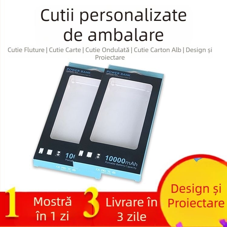 Cutie din carton cu fereastră, personalizată pentru electronice 3C: cutie pentru baterie externă, husă pentru telefon, ambalaj pentru folie de protecție, cârlig PVC pentru carduri
