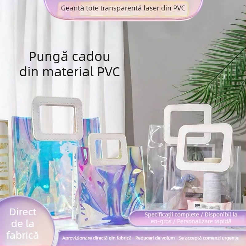 Geantă de mână transparentă din PVC, impermeabilă, mică, personalizabilă
