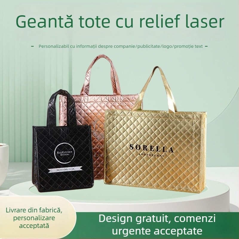 Geantă de cumpărături cu relief laser pe film, geantă cadou îngroșată, personalizabilă cu imprimare a logo-ului