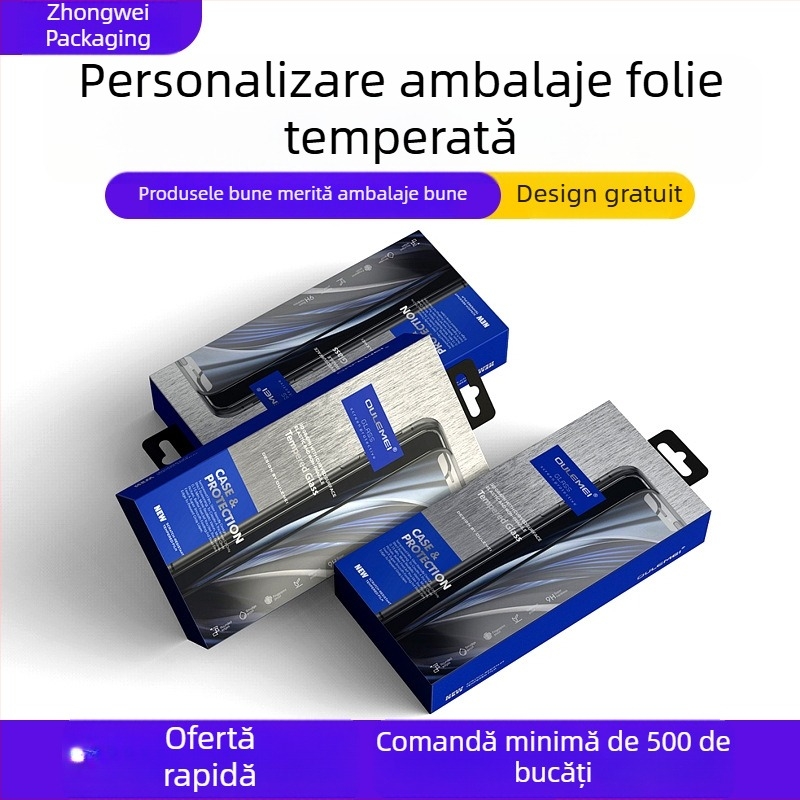 Ambalaj personalizat pentru protecția ecranului cu sticlă temperată pentru telefon, cutie pentru cablu de date și căști, cutie colorată pentru film de lentilă