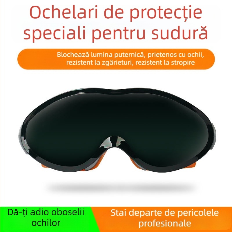 Ochelari de protecție pentru sudură, lentile verzi închise, ramă portocalie, anti ceață, rezistenți la vânt și praf, protecție oculară pentru sudori
