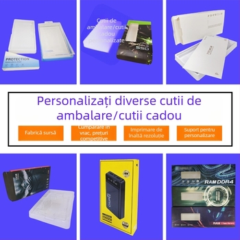 Cutii de ambalaj pentru huse de telefon, carduri de memorie, baterii externe și alte accesorii digitale 3C; cutie cadou albă din carton, folie temperată și cutie goală pentru SSD.