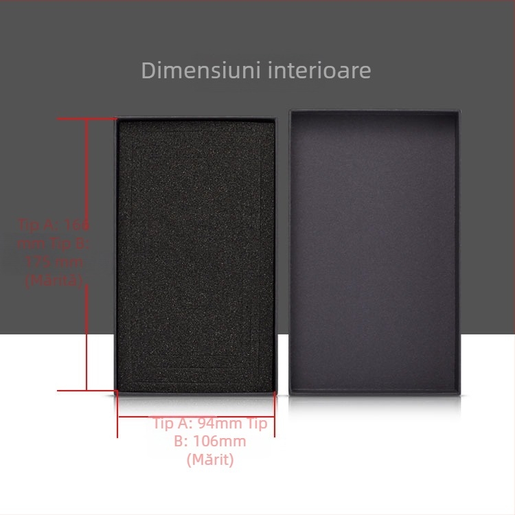 Cutie de ambalaj pentru husă de telefon, carton kraft negru, capac dublu, compatibil cu iPhone 13/14 Pro, neutră universal, cutie cadou cu folie din sticlă temperată