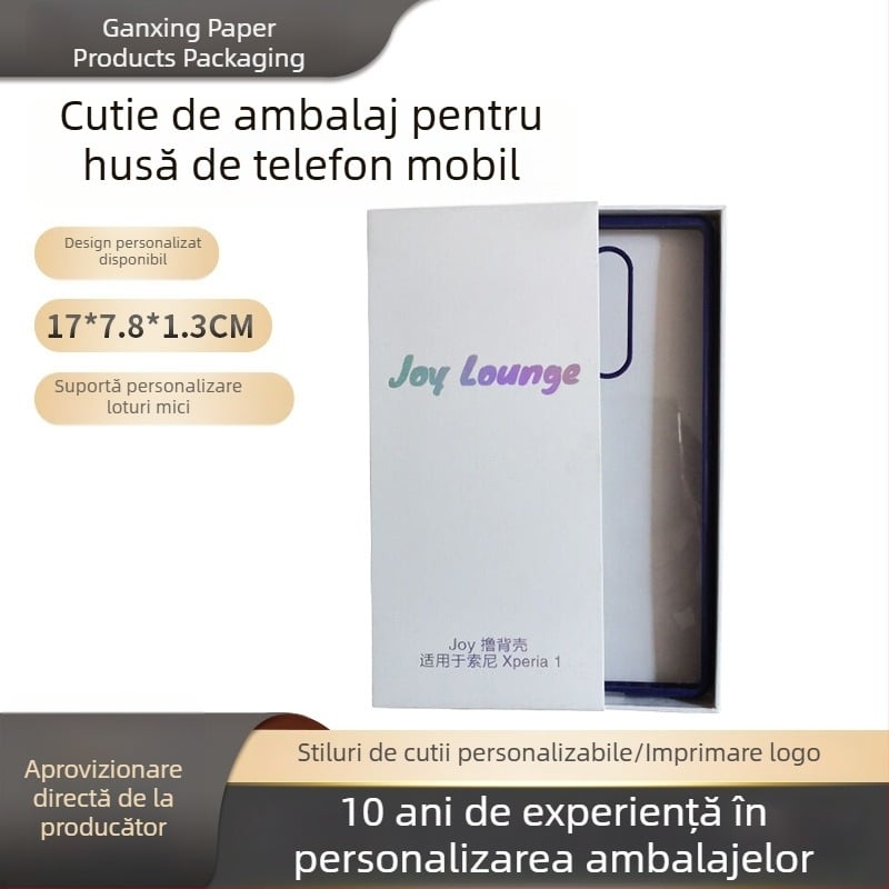 Set de ambalaj pentru husă de telefon cu folie de sticlă temperată: cutie albă din carton, capac din carton, cutie-sertar, cutie cadou cu siglă, cutie de hârtie, imprimare cu folie aurie