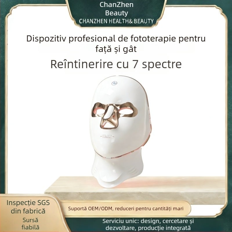 Mască LED colorată pentru față cu dispozitiv de înfrumusețare tactil pentru gât — terapie cu fotoni, set pentru uz casnic