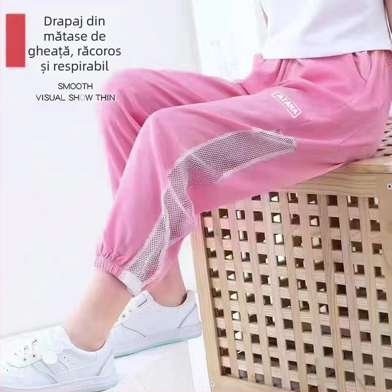 Pantaloni sport pentru copii, vară, plasă, uscare rapidă, respirabili, anti-țânțari, din poliester, pentru copii 3–8 ani
