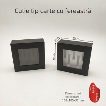 Cutie neagră din carton cu fereastră și capac rabatabil, magnetică în formă de carte, pentru USB flash și căști Bluetooth