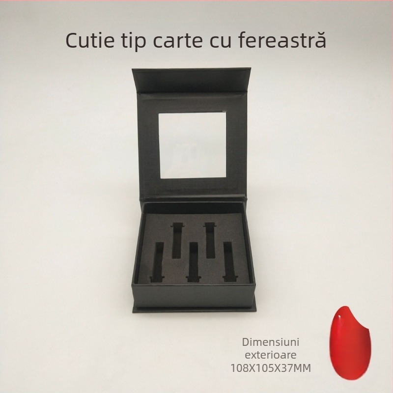 Cutie neagră din carton cu fereastră și capac rabatabil, magnetică în formă de carte, pentru USB flash și căști Bluetooth